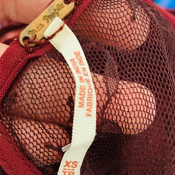 Free People‎ NWT Marlie Lace Mini Velvet Sheer Garnet Smocked Bell Sleeve Dress - Picture 11 of 13